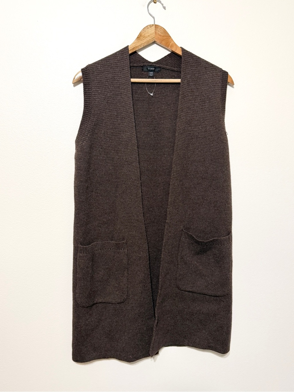 J. Crew Long Knit Open Vest Cardigan Size XS SMALL BROWN KNIT SWEATER WOOL